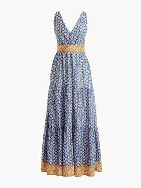 JCrew Point Sur - Blue and Yellow V-Neck Sleeveless Maxi Sundress - 12 - NWT